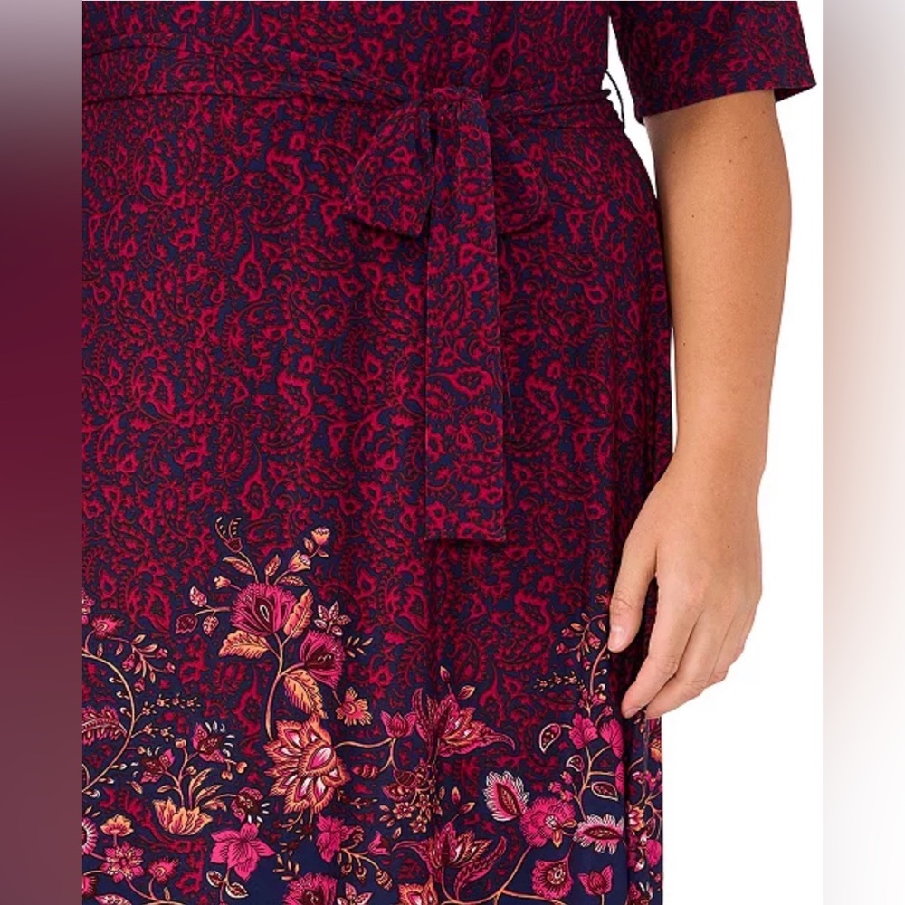 MSK
Plus Size Printed V-Neck Tie-Waist Short-Sleeve Dress - Picture 9 of 11